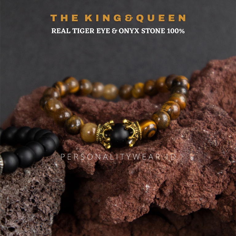 Gelang Couple Pasangan Aesthetic Sahabat Batu Alam Kristal Onyx Tiger KING &amp; QUEEN