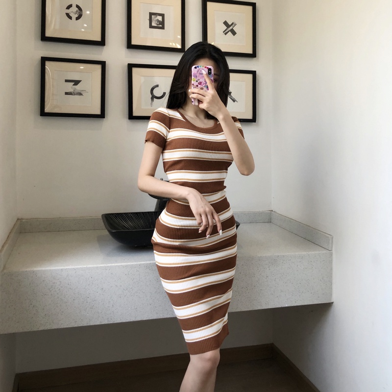 Baju Wanita Import - 220224 - Korean Bodycon Collar Mini Dress Wanita Termurah Fashions