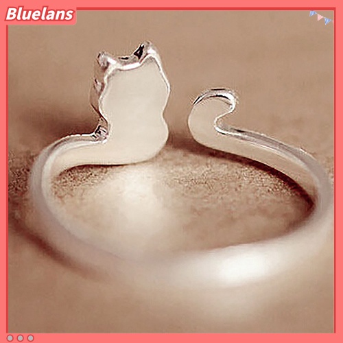Bluelans Women Fashion Jewelry Xmas Gift Cartoon Cat Sliver Plated Open Adjustable Ring