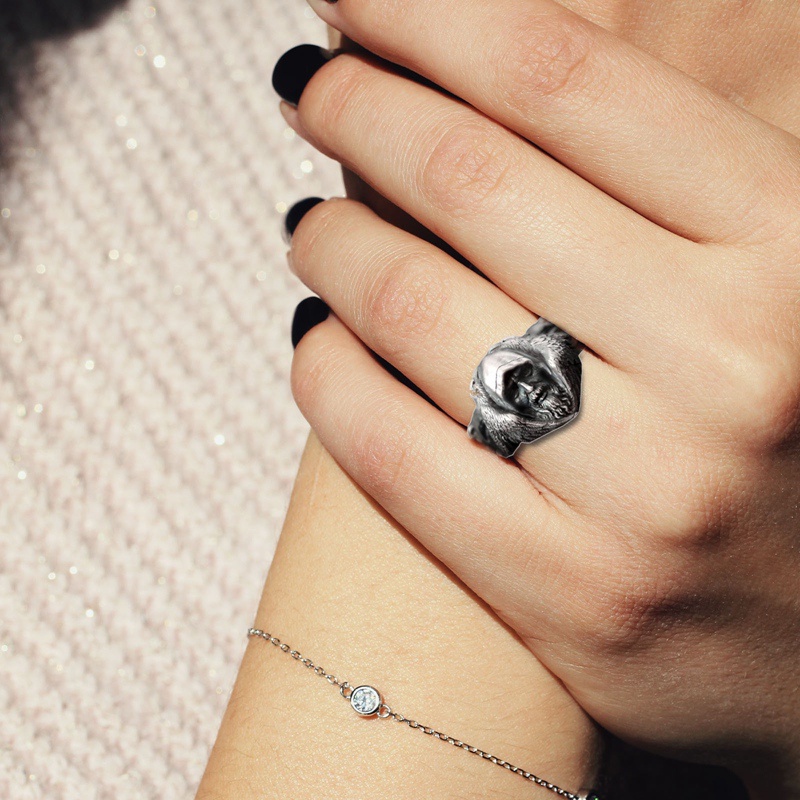 Fancyqube Cincin Desain Serigala Mitologi Odin Raven Bahan Alloy Gaya Vintage Nordic Untuk Pria