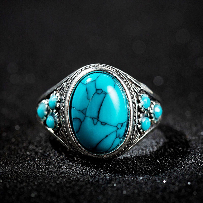 Fancyqube Cincin Pria / Wanita Bahan Sterling Silver 925 Hias Turquoise Gaya Vintage Untuk Pesta