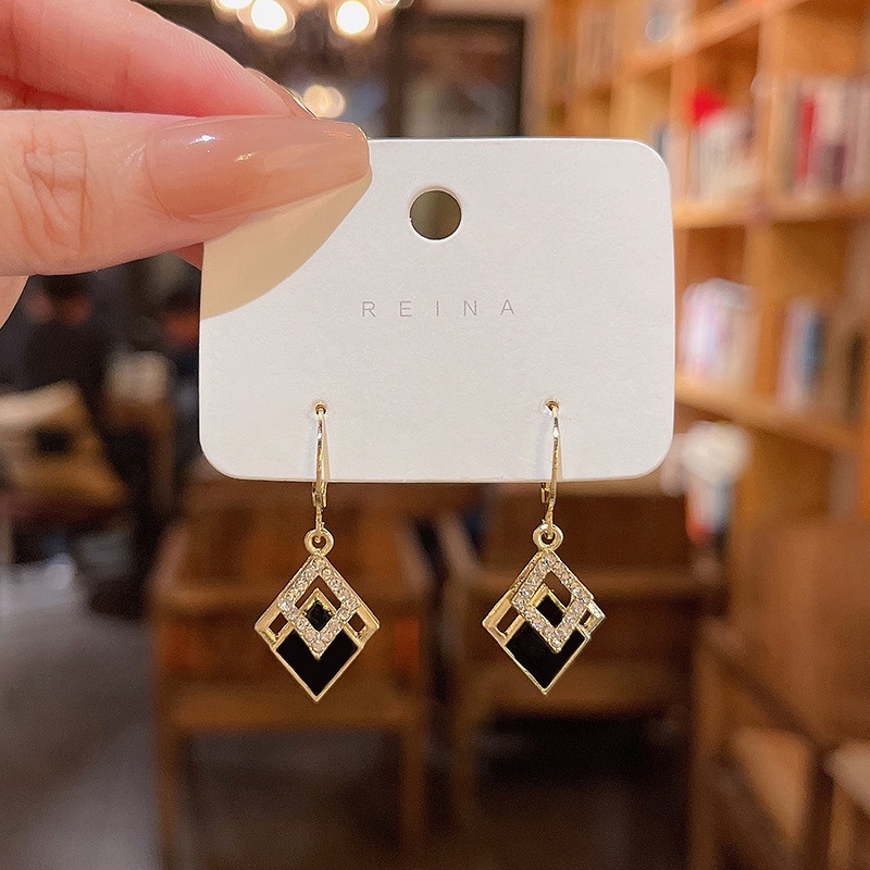 Anting Tusuk Gantung Bahan Sterling silver 925 Desain Geometri Hias Berlian Untuk Wanita