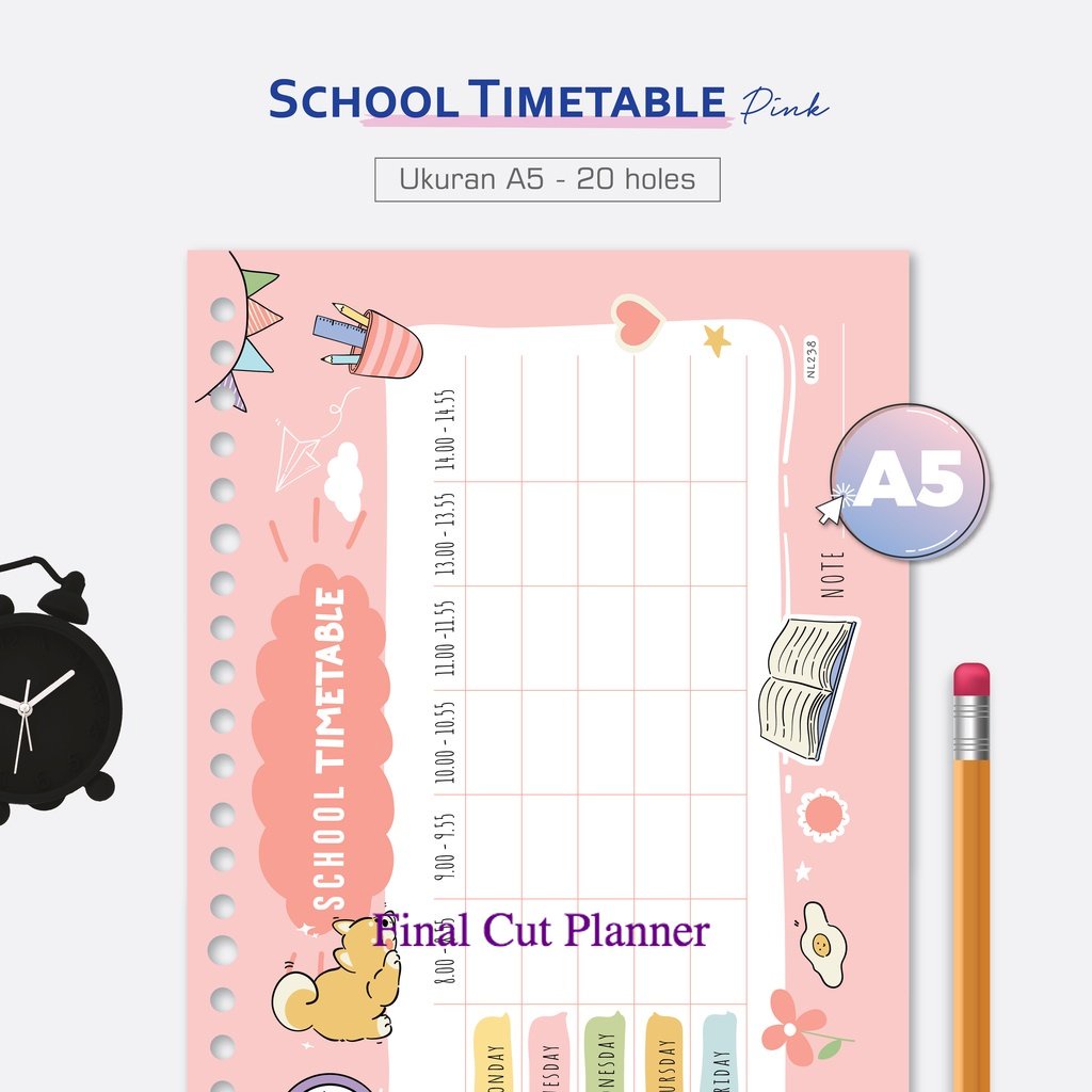 

Bukuqu Loose leaf A5 - NL238 School Timetable Cute - Stationery - Bookpaper - Kertas Binder .