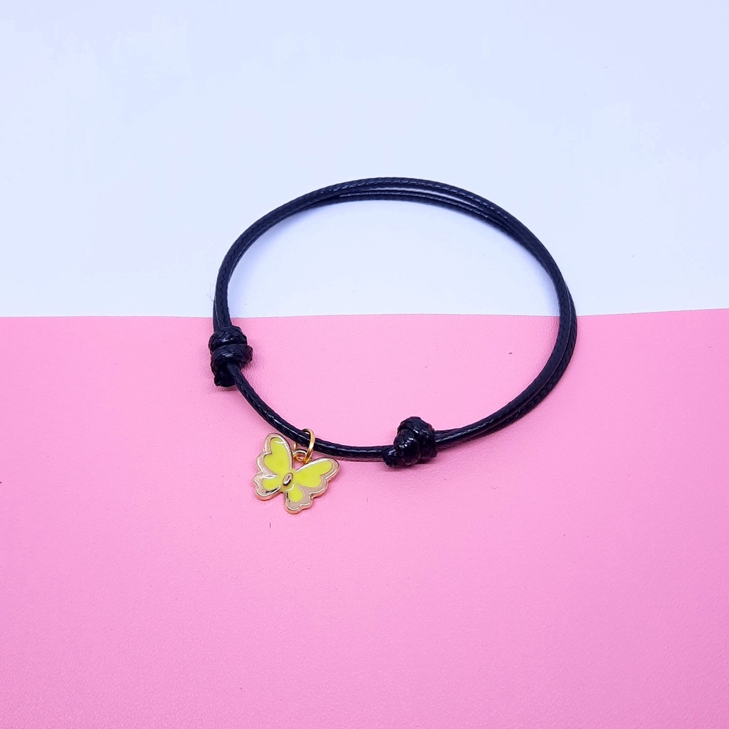 Gelang Kupu Kupu Korea Tali Korea 2mm Hitam Charm Enamel Murah