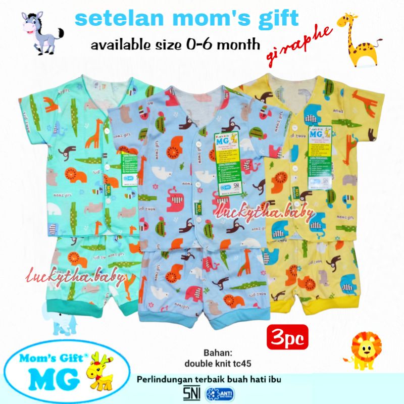 3Pcs Setelan MOM'S GIFT Pendek  - Setelan Bayi New Born SNI / set Baju bayi baru lahir