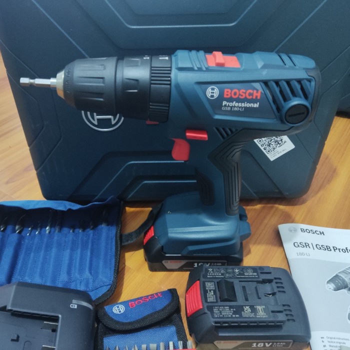 BOSCH Mesin Bor Cordless Drill baterai GSB Impact &amp; Non 180 LI 13 mm