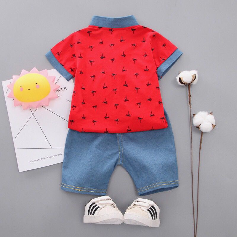 LID9126 - Setelan Bayi Pakaian Anak Lengan Pendek Motif + Celana Pendek - Your Affordable Quality!