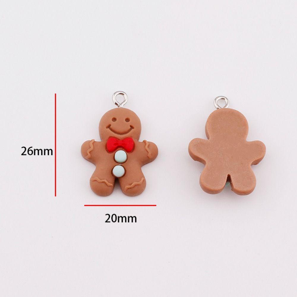 Lanfy 10 Pcs Gingerbread Man Liontin Tas Sekolah Gadis Dekorasi Kawaii Perhiasan Liontin Resin Kunci Gantungan Aksesoris Natal Perlengkapan Natal DIY Perhiasan