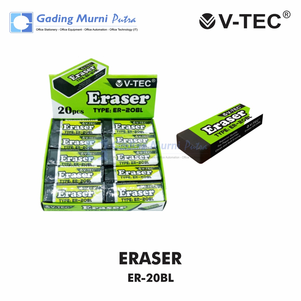 

PENGHAPUS HITAM PENSIL V-TEC TYPE ER-20BL ISI 20 PCS