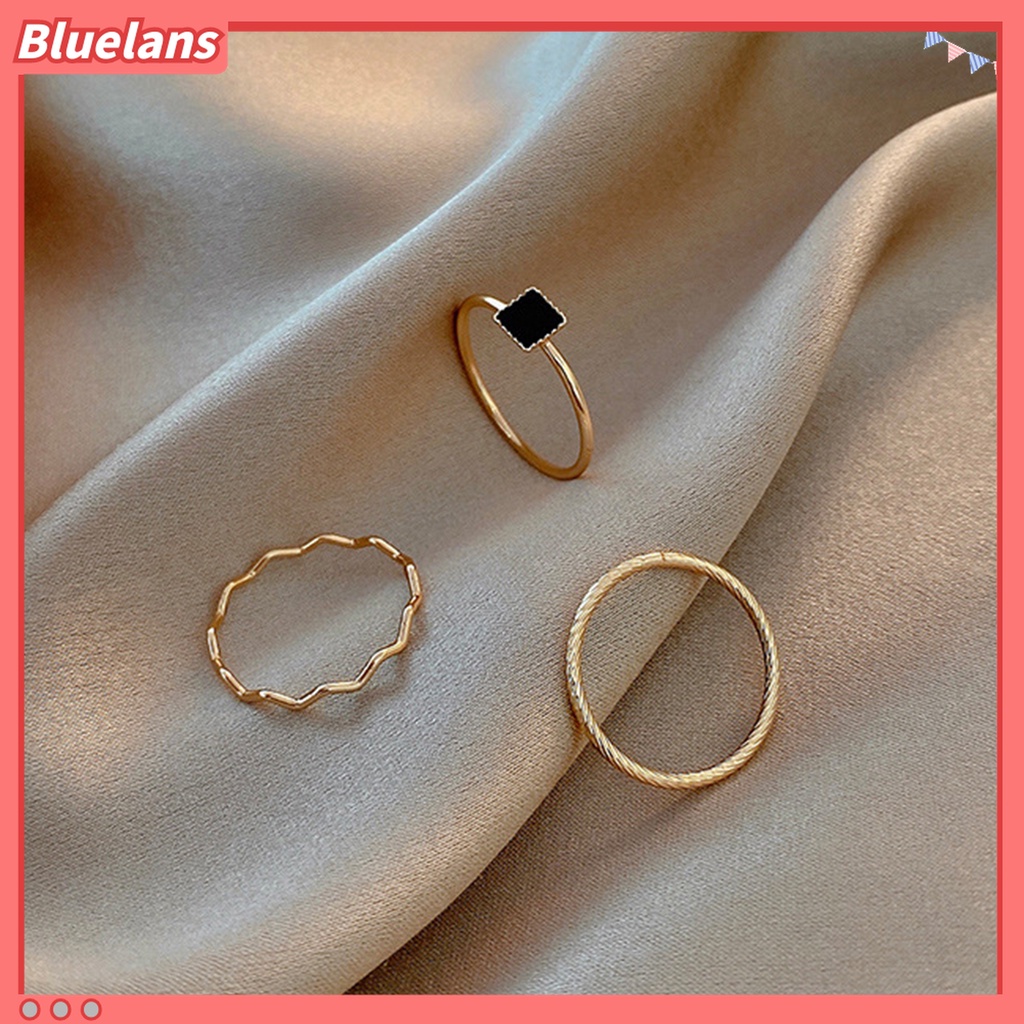 5pcs / 3 Pcs Cincin Jari Model Glossy Tahan Lama Stackable Untuk Wanita