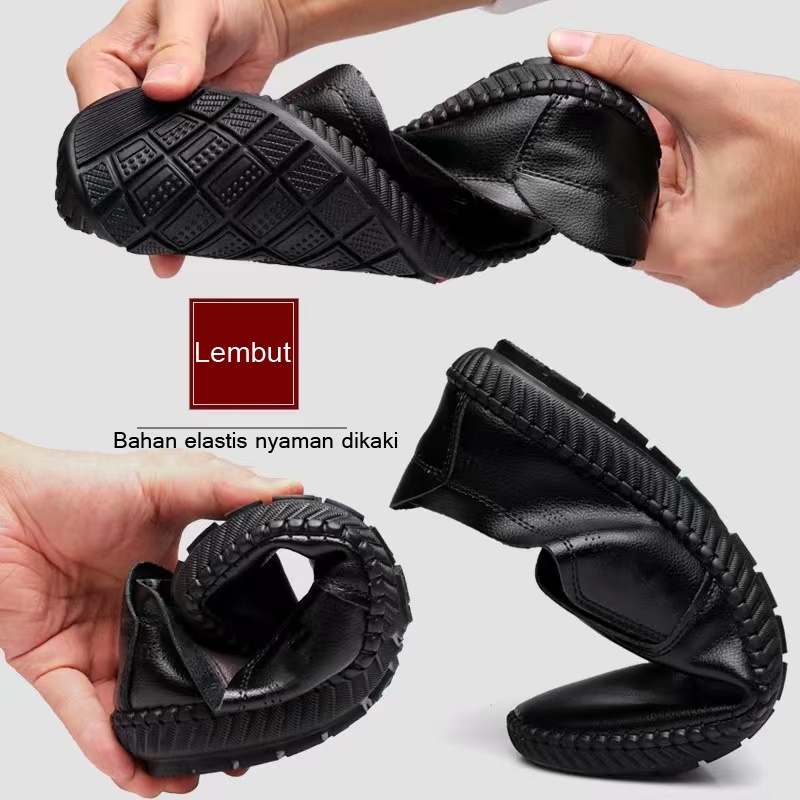 Highland Sepatu Pantofel Pria Formal Kulit Sintetis Slip on Sepatu Kerja Kantor IMPORT MC403