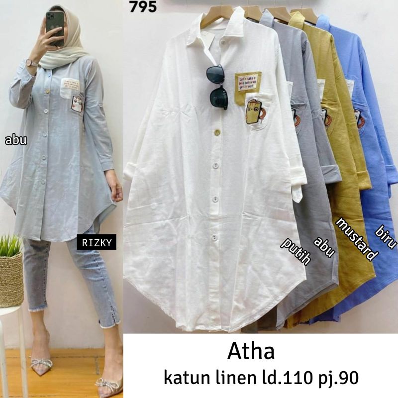 Kemeja tunik katun linen import premium