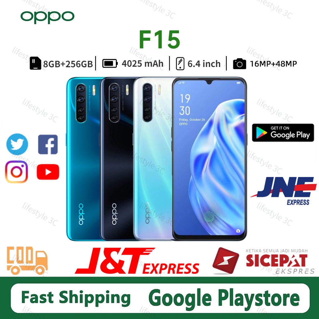 OPPO F15 RAM 8/256GB 4G LTE Smartphone 6.4 -Inch 16MP+Kamera 48MP Garansi 1 Tahun