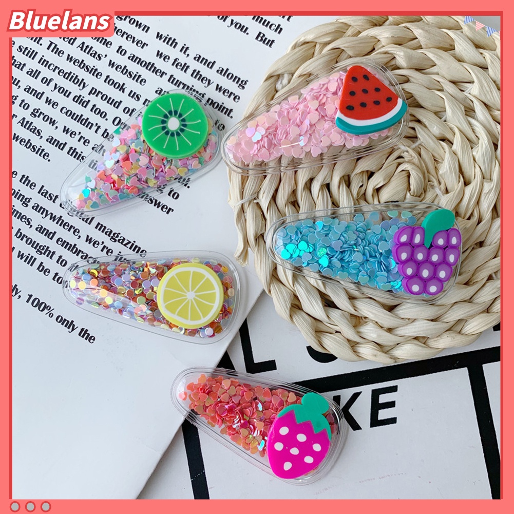 bluelans♘Fashion Baby Girl Fruit Pattern Quicksand Sequin Bang Hair Clip Hairpin Headwear
