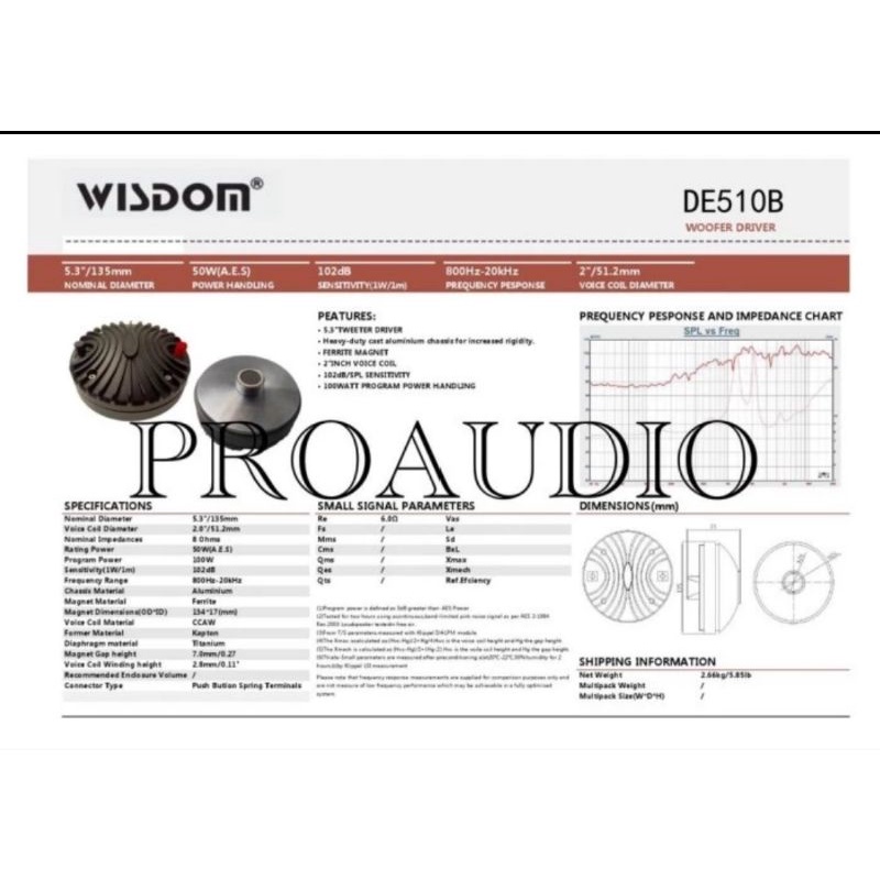 Driver Wisdom DE510B DE 510 B DE 510B DE510 B Woofer Driver Original