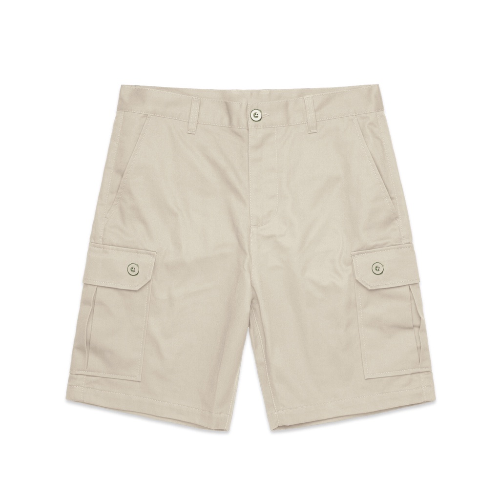 Celana Cargo Pendek Pria Polos Warna Cream Bahan Twill Scotch Ukuran S-XL Kasual