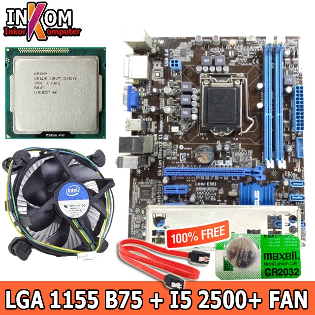 Paket Mainboard Mobo Motherboard B75 Socket 1155 Plus i5 2500