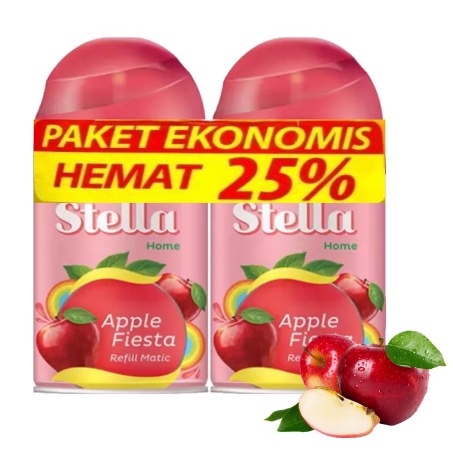 Stella Matic Refill Apple Fiesta 2 x 225ml Multipack - Refill Alat Stella - Refil Pengharum Ruangan otomatis