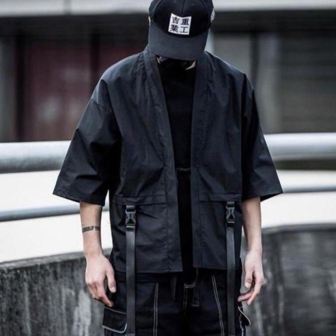 ardiikbal27 Techwear KIMONO [READY INDO] Cyberpunk Style KIMONO JEPANG HITAM PRIA TERLARIS TERPERCAY