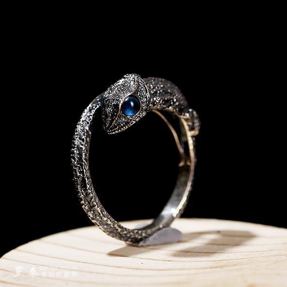 Lizard Cincin Lapis Silver Model Terbuka Adjustable Gaya Hip Hop Untuk Pria