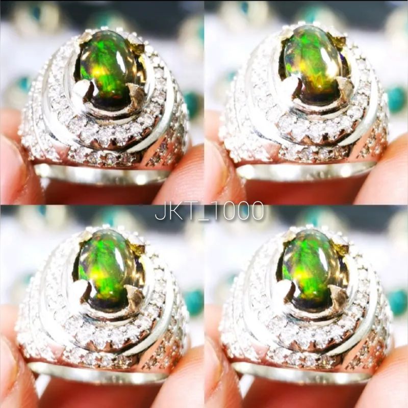 Cincin Natural Batu Akik Asli Black Opal Kristal Jarong