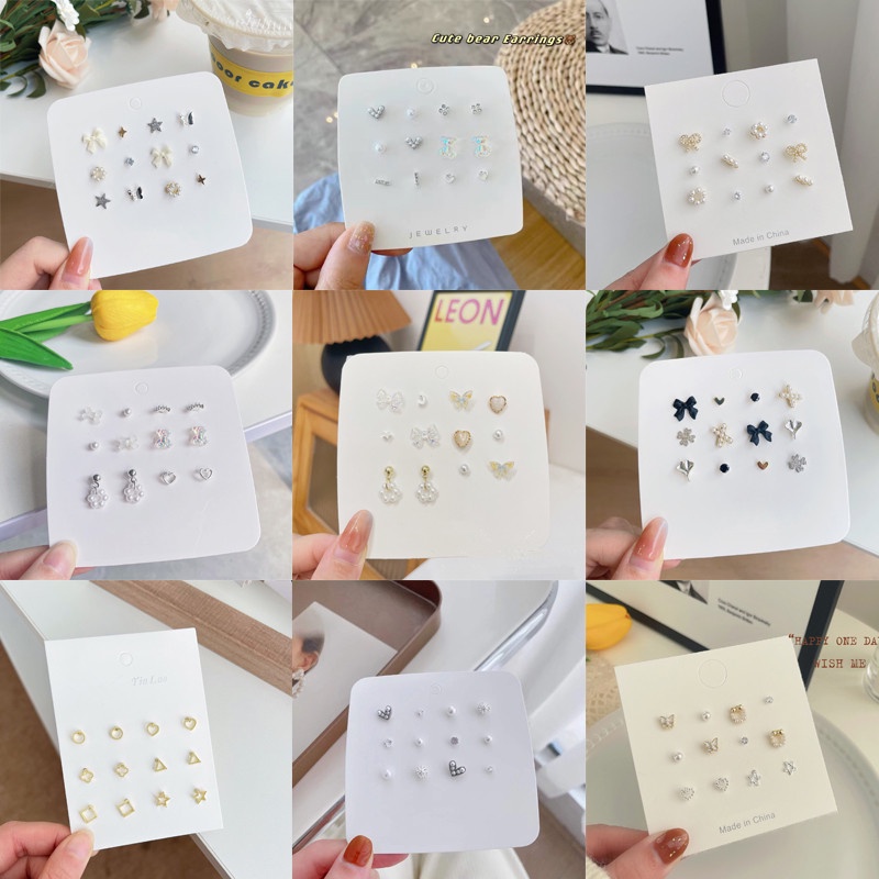 We Flower 6 Pasang Anting Tusuk Silver s925 Gaya Korea Desain Kupu-Kupu / Hati / Geometri Hias Mutiara Untuk Wanita