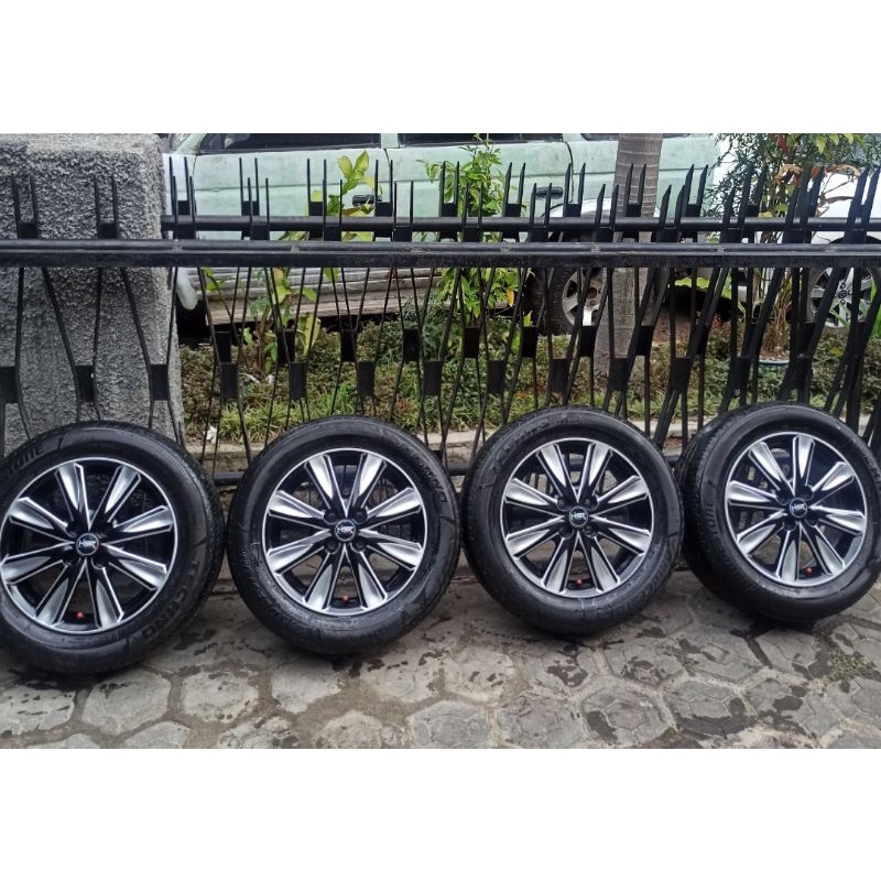 4 Velg R15 PCD 100+Ban 185/65 80% Agya ayla vios jazz brio mobilio yaris sigra calya karimun datsun march