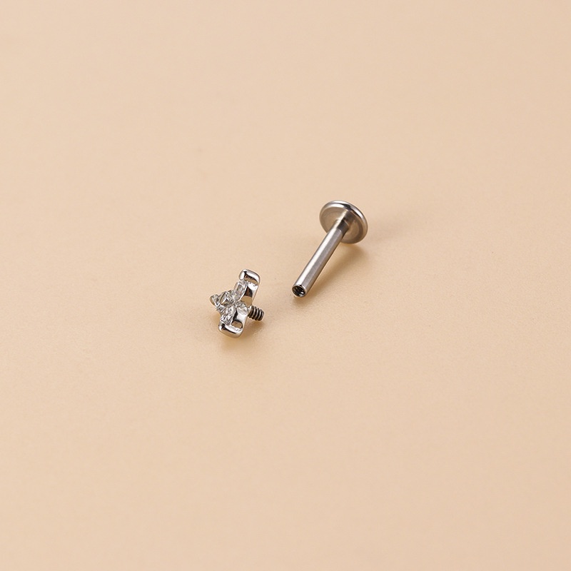 1pc Anting Tusuk Bentuk Segitiga Bahan Stainless Steel 16 Gage Dengan Zircon Untuk Wanita