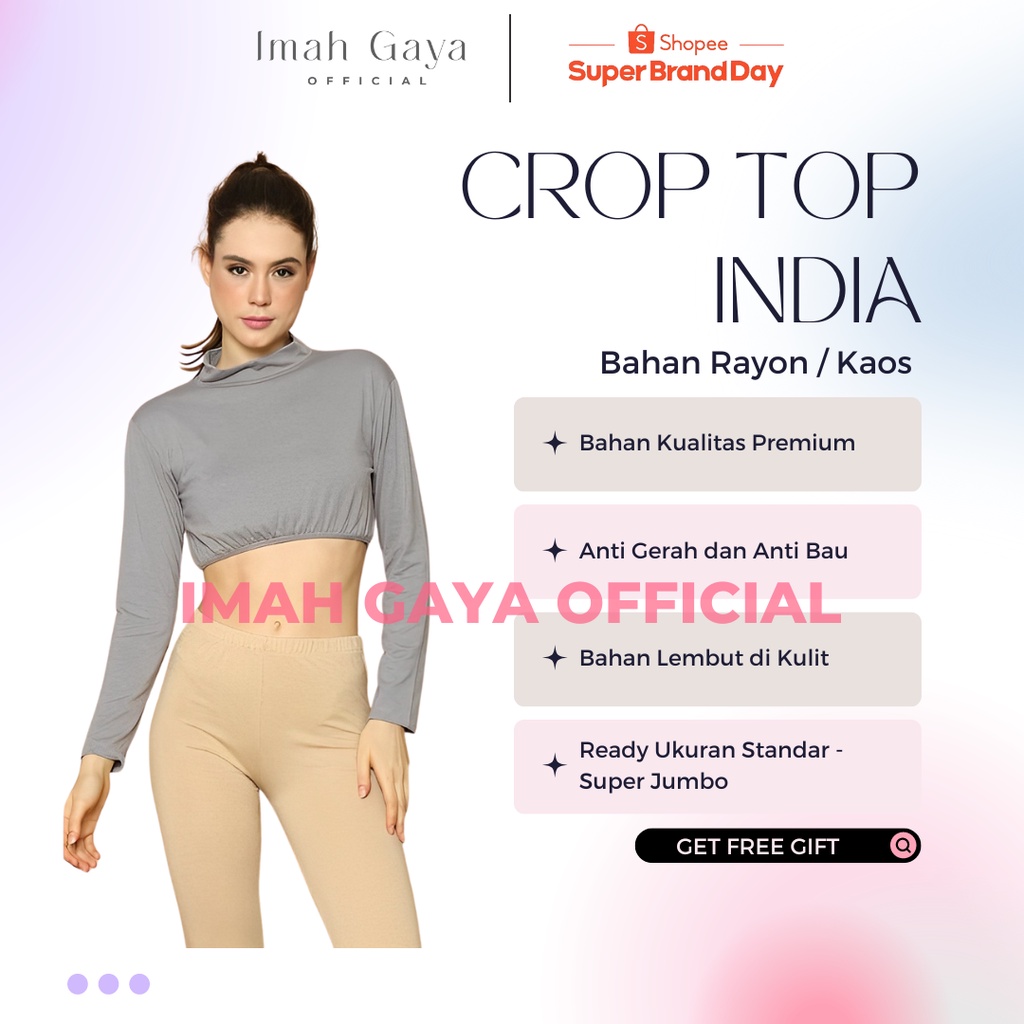 Manset Atasan Crop Top Lengan Panjang Wanita Dewasa Standar &amp; Jumbo Polos Soft Rayon Lembut