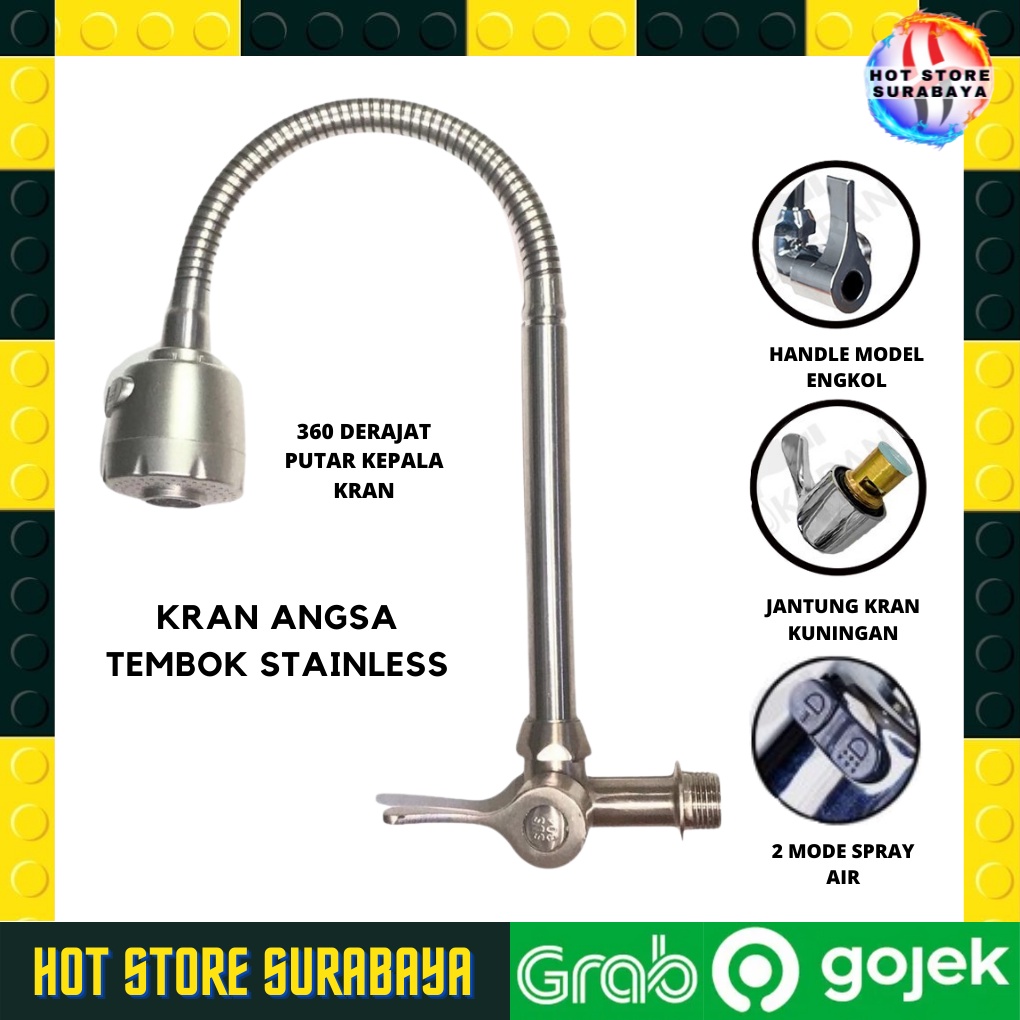 KRAN ANGSA CUCI PIRING STAINLESS SHOWER WASTAFEL LEHER ANGSA FLEKSIBEL / FLEXIBLE 1/2 INCH TEMBOK