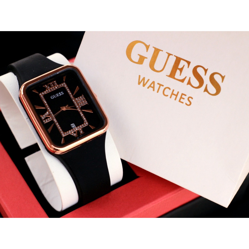JAM TANGAN FASHION WANITA GUESS 2585 KW TANGGAL AKTIF TALI RUBBER FREE BOX ORIGINAL & BATERAI