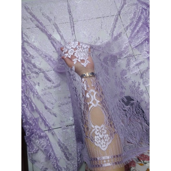 Bakal Kain Kebaya Brokat YSl Semi Italy Metalik Premium Cemara  2,5 mtr