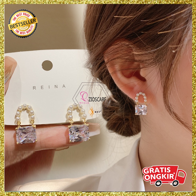 Anting Titanium Korea Perempuan Aksen Gembok Berlian Gaya Simple Elegant ANT105