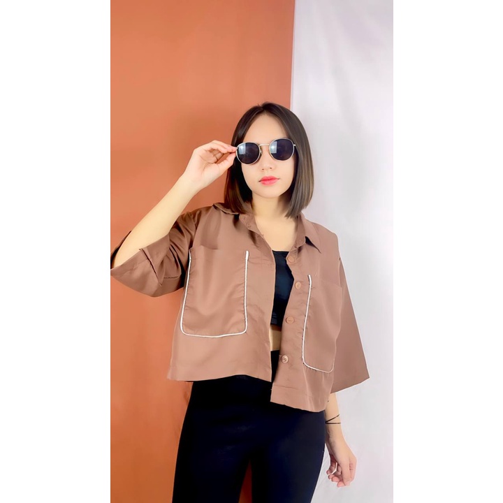 GTW - ZRX OOTD Kemeja Crop Lengan Pendek Kekinian / ZORA Top / Atasan Baju Wanita Pocket List