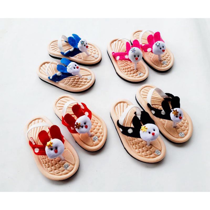 [1-3 TAHUN] Sandal Jepit Anak Perempuan press boneka kelinci rabbit / Sendal boneka  anak cewe press / SANDAL BABY KIDS BONEKA / SANDAL PREWALKER BAYI BONEKA