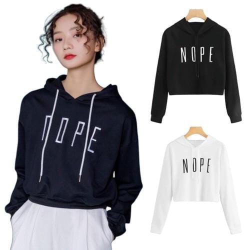 NOPE SWEATER HOODIE CROP WANITA ALA KOREA (PS)