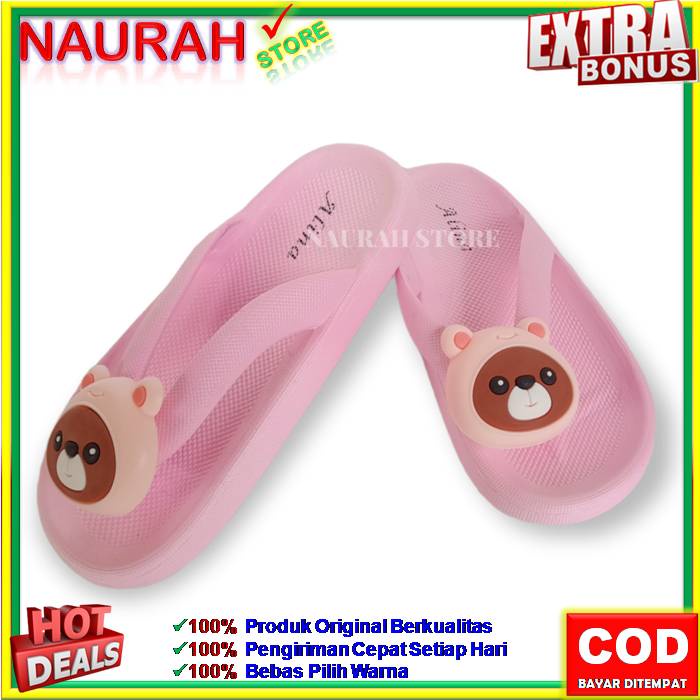 SANDAL JEPIT ANAK ALINA 208 A1 SENDAL JEPIT ANAK KARAKTER BEAR  100% ORIGINAL KUALITAS IMPORT JELLY RUBBER ANTI SLIP NYAMAN EMPUK