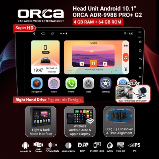 Unik last stok Head Unit Android Auto CarPlay 10″ inch ORCA ADR-9988 PRO  Murah