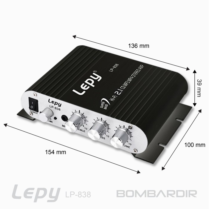 Wtb002 Lepy Lp-838 Mini Stereo Amplifier Subwoofer (Black) Asli