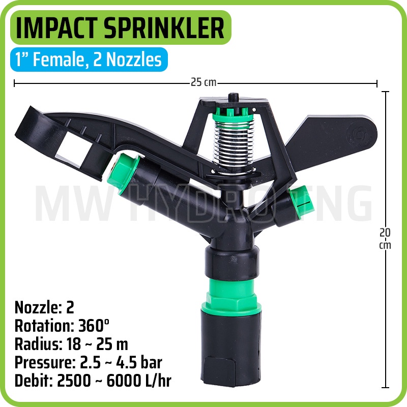 Impact / Impulse Sprinkler, 2 Nozzles, 1&quot; Female Thread