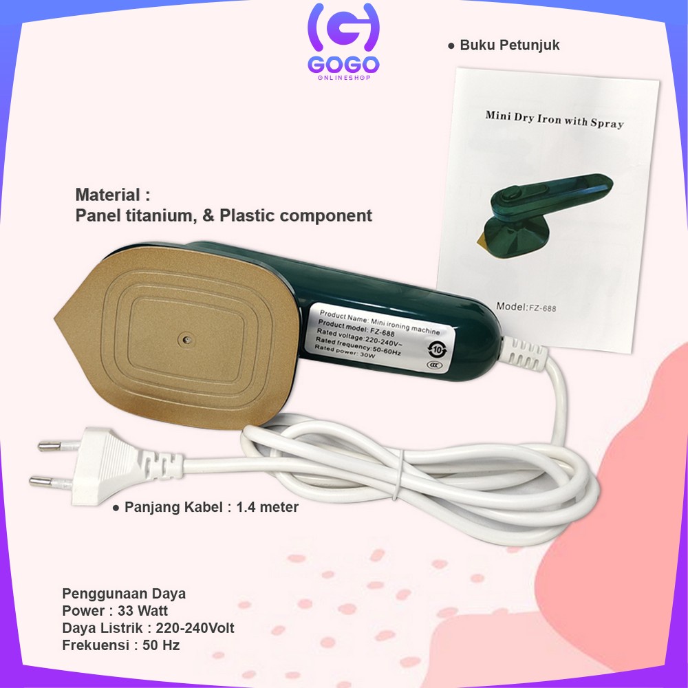 GOGO-C426 Setrika Mini Portable Travel / Setrika Traveling / Setrika Uap Mini Setrikaan Listrik Electric Steam Gosokan Pakaian
