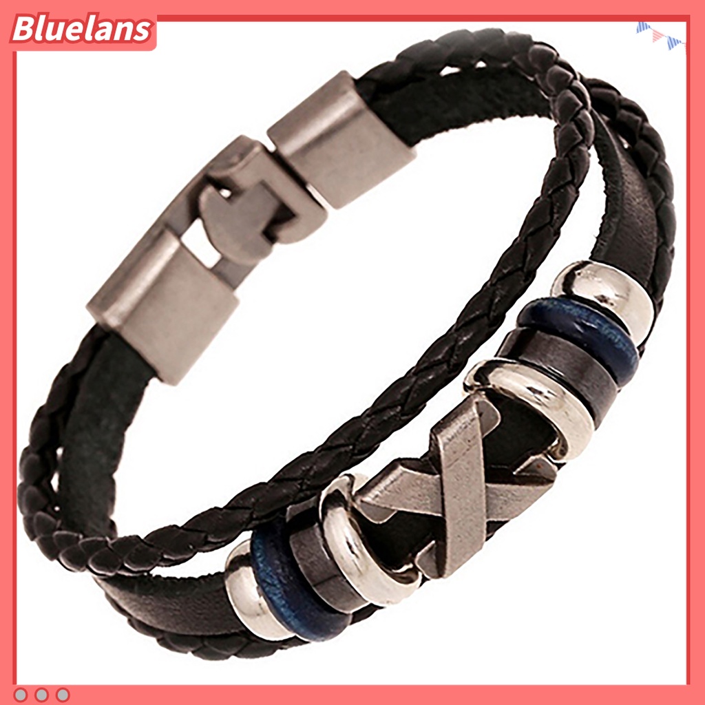 Gelang Multilayer Adjustable Bahan Kulit Untuk Pria