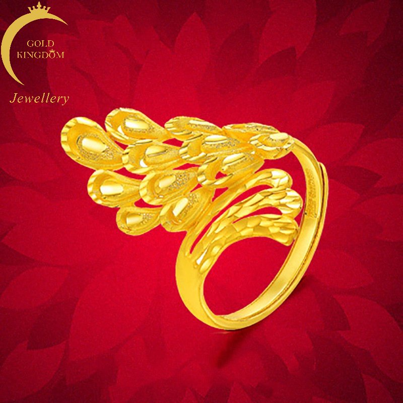 Goldkingdom Perhiasan Fashion 24K Bangkok Aksesoris Ready Stock Bulu Merak Phoenix Cincin Wanita Yang Dapat Disesuaikan Kaya High-end