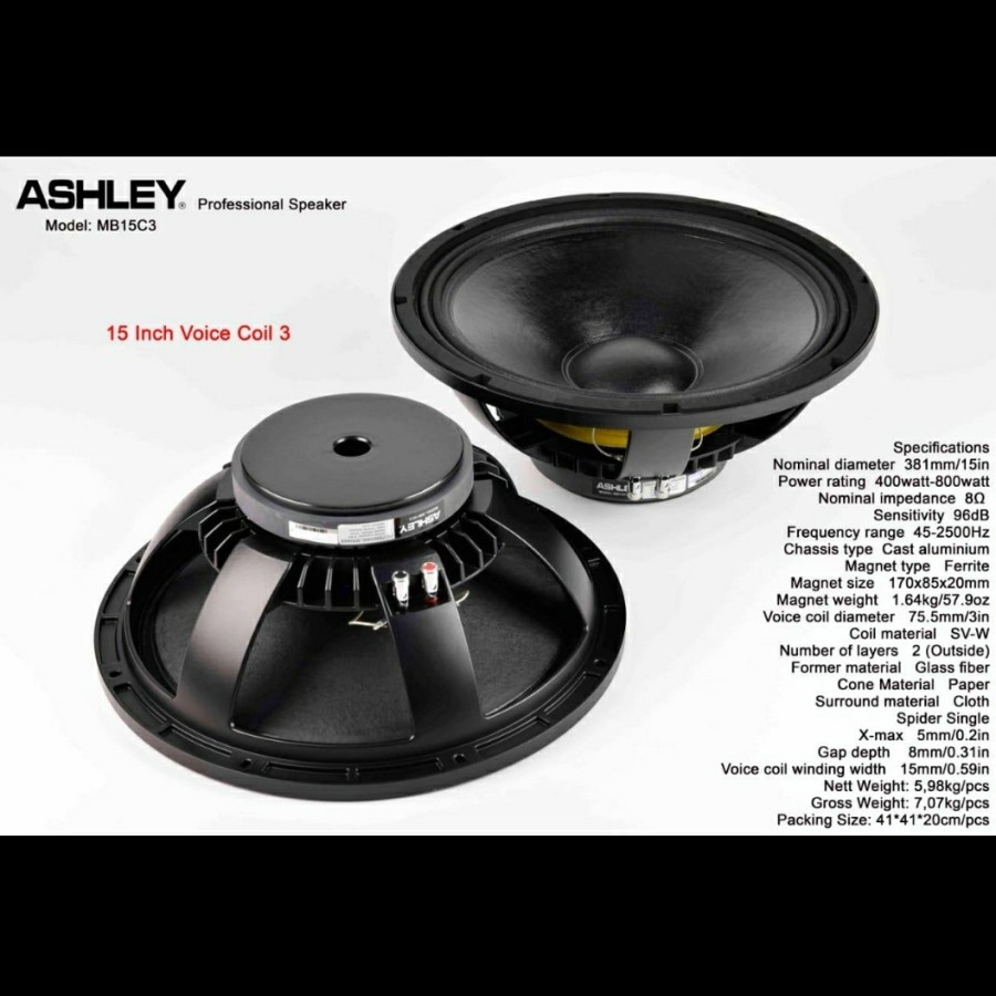 Speaker Component Ashley MB15C3 Woofer 15 inch mid low