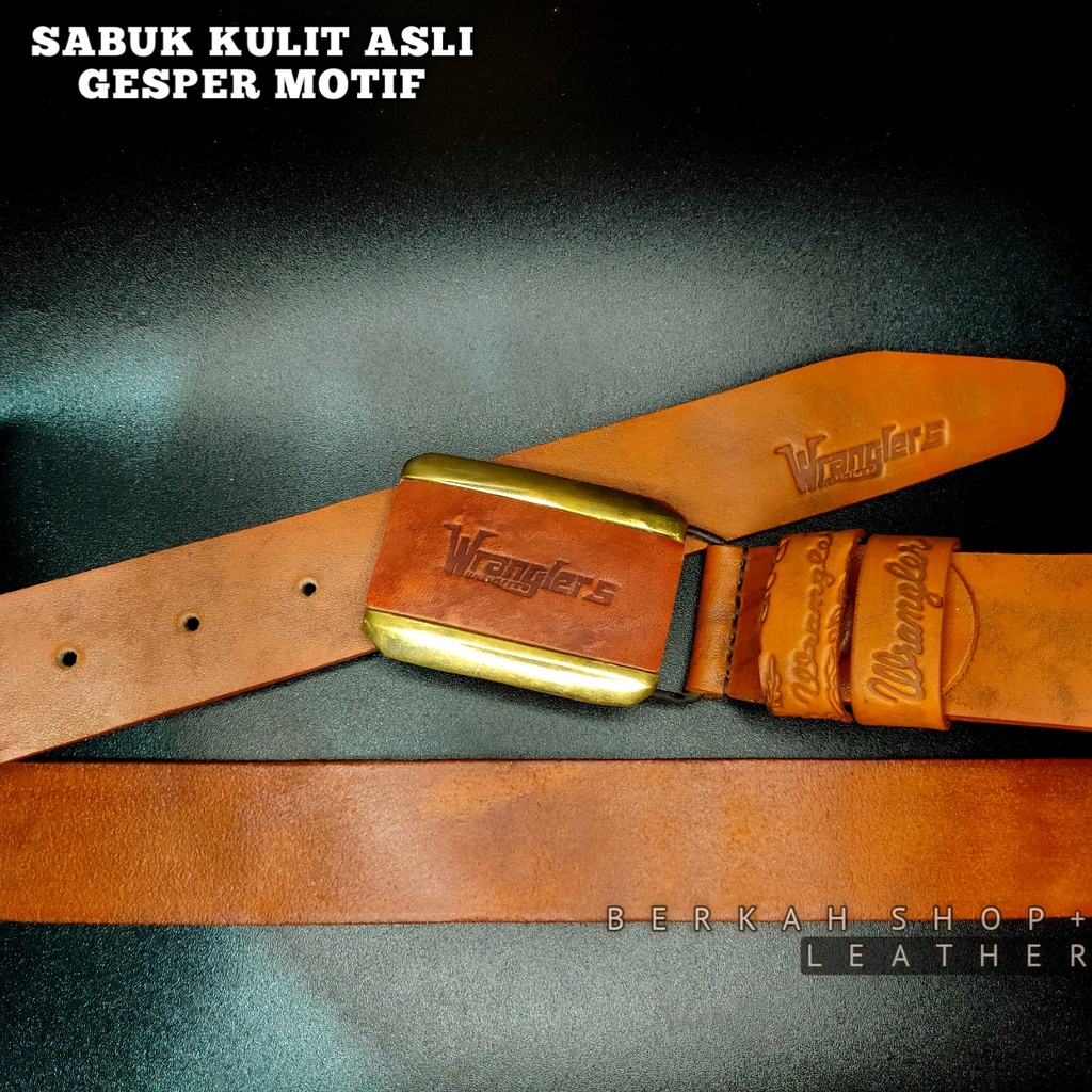Sabuk Tali Ikat Pinggang Pria Kulit Asli Garut Original 100% Branded Gesper Motif Wrangler Panjang