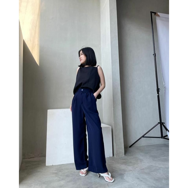 Loose Pants Trousers Wanita Anti Kusut (Bahan Tebal) - Celana Kulot Highwaist Wanita Bahan Jatuh Celana Kantor Formal / Casual