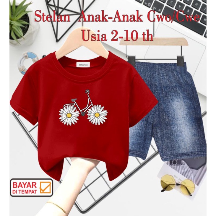 ((IB))SETELAN ANAK UNISEX SEMI JEANS/SEPEDA DIGITAL SABLON