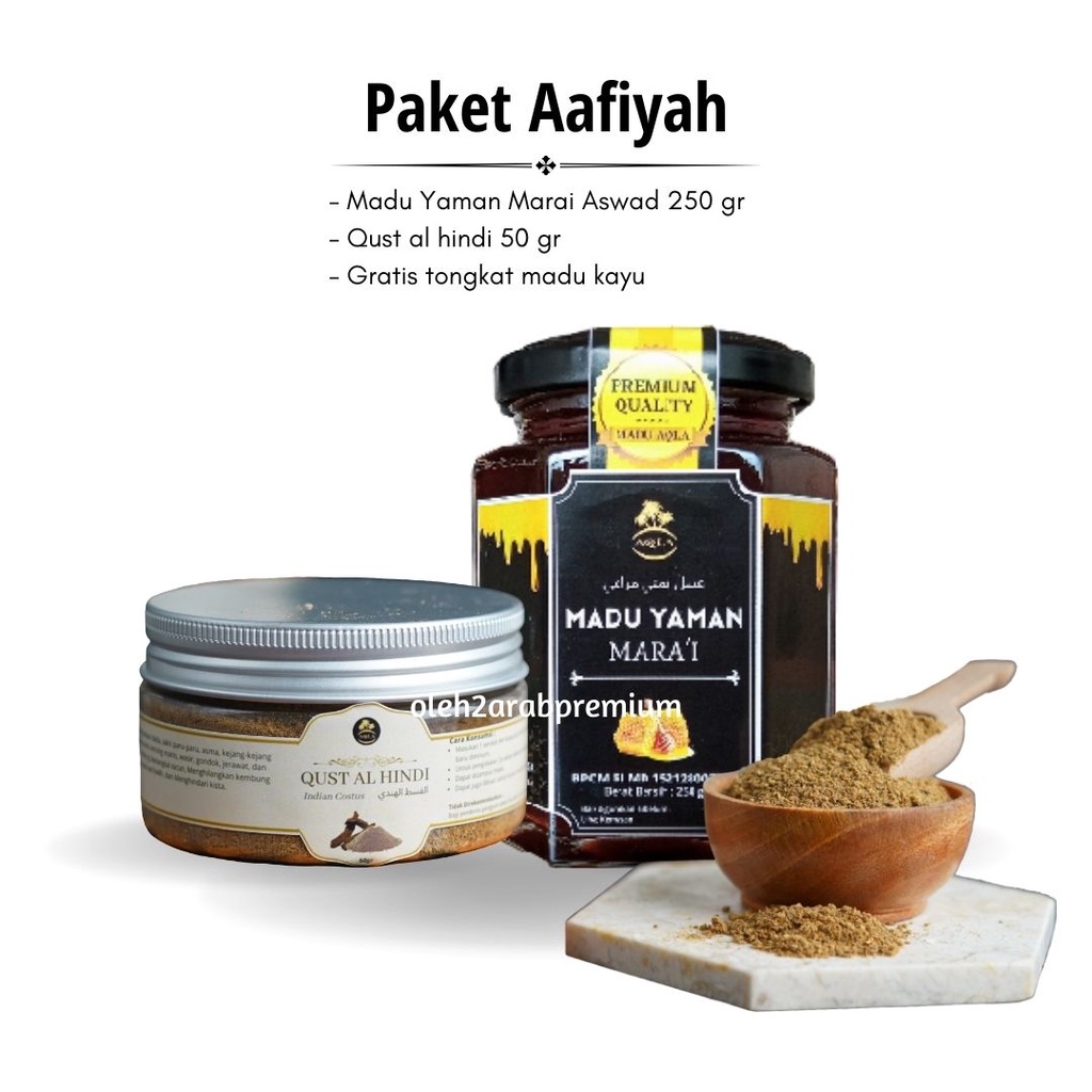 

Paket Aafiyah Madu Yaman Marai 250gr dan Qusthul Hindi 50gr Paket Hemat Madu Asli Madu Yaman Asli Madu Marai Asli Madu Original Qust Al hindi Asli Qusthul Hindi Asli Qist Hindi Asli Obat Herbal Alami