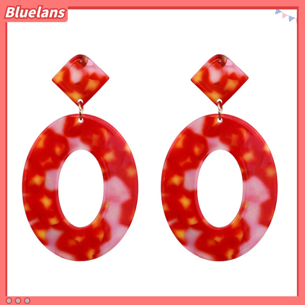 Anting Stud Bentuk Oval Geometris Belah Ketupat Model Hollow Gaya Retro Untuk Wanita