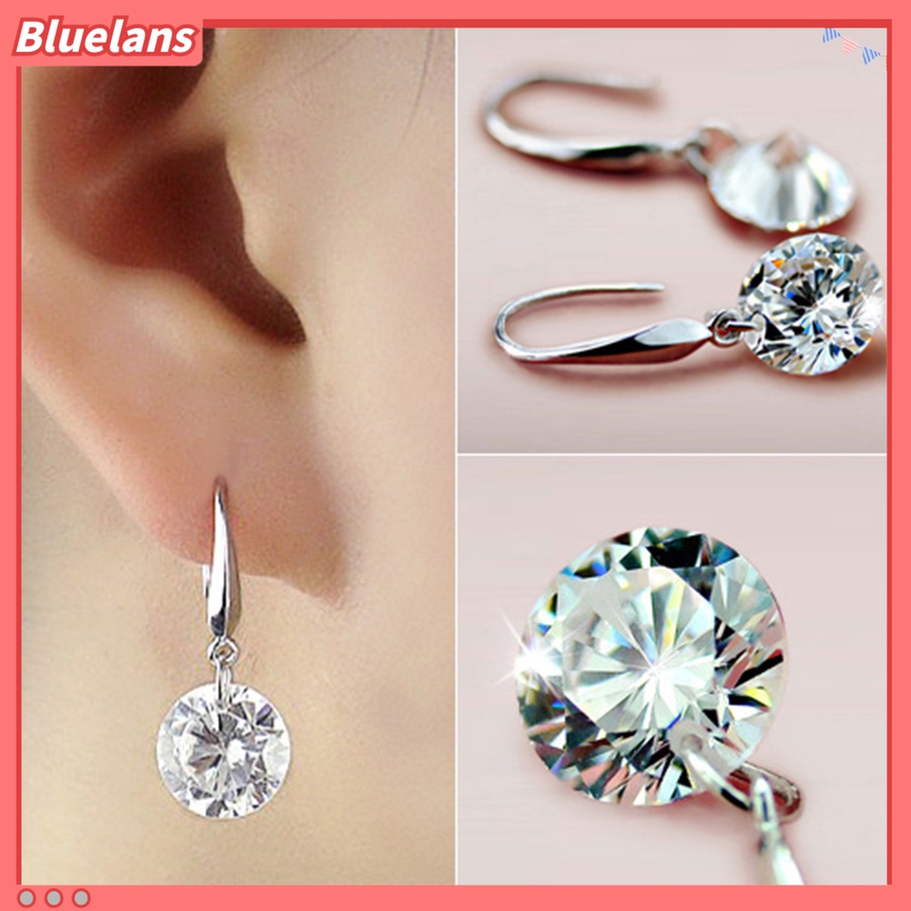 Bluelans 1 Pair Women Fashion Silver Plated Cubic Zirconia Dangle Hook Earrings Party